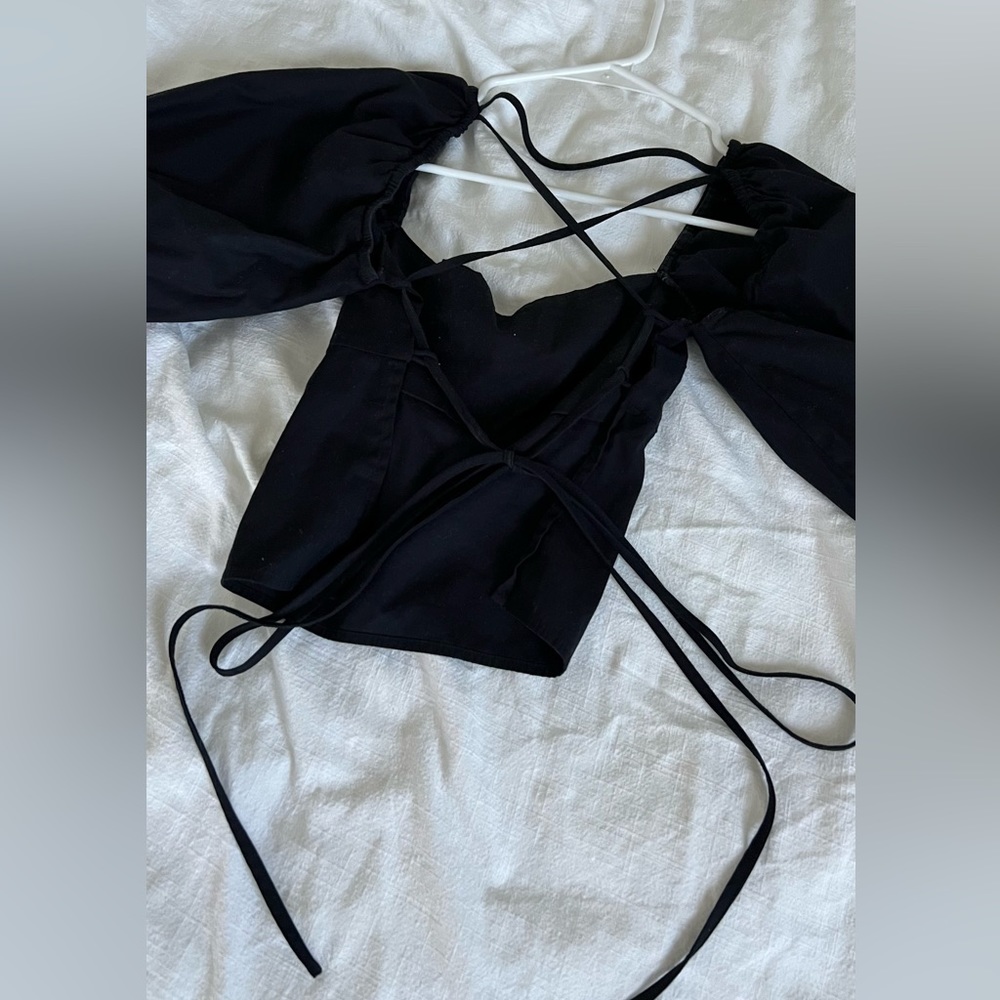 Reformation Black Puff Sleeve Top